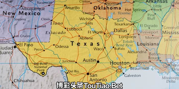 Texas on the map of the USA
